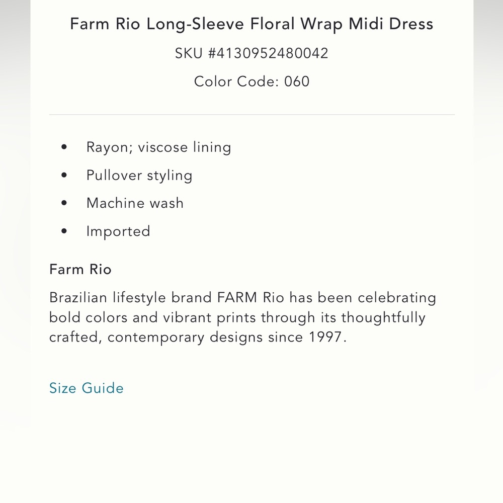 FARM RIO LONG-SLEEVE
FLORAL WRAP MIDI DRESS - Size L - Picture 5 of 6